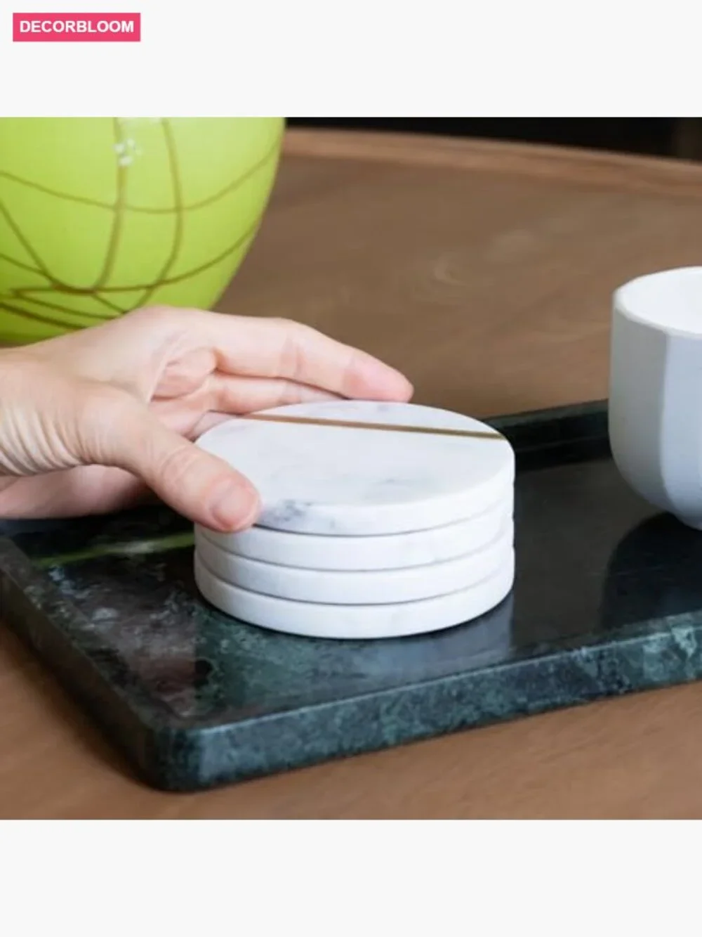 Set of 6 Luxury Marble Coasters with Brass Inlay - Modern Home Decor